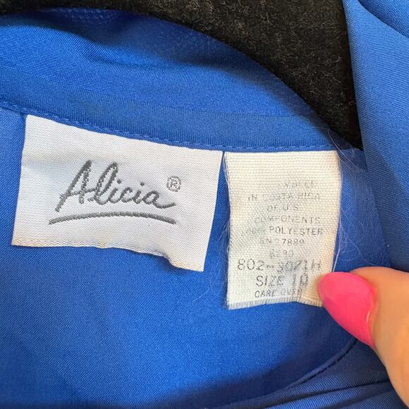 Vintage Royal Blue Office Blouse Prairie Modest Classic Career Western Summer - Picture 7 of 8